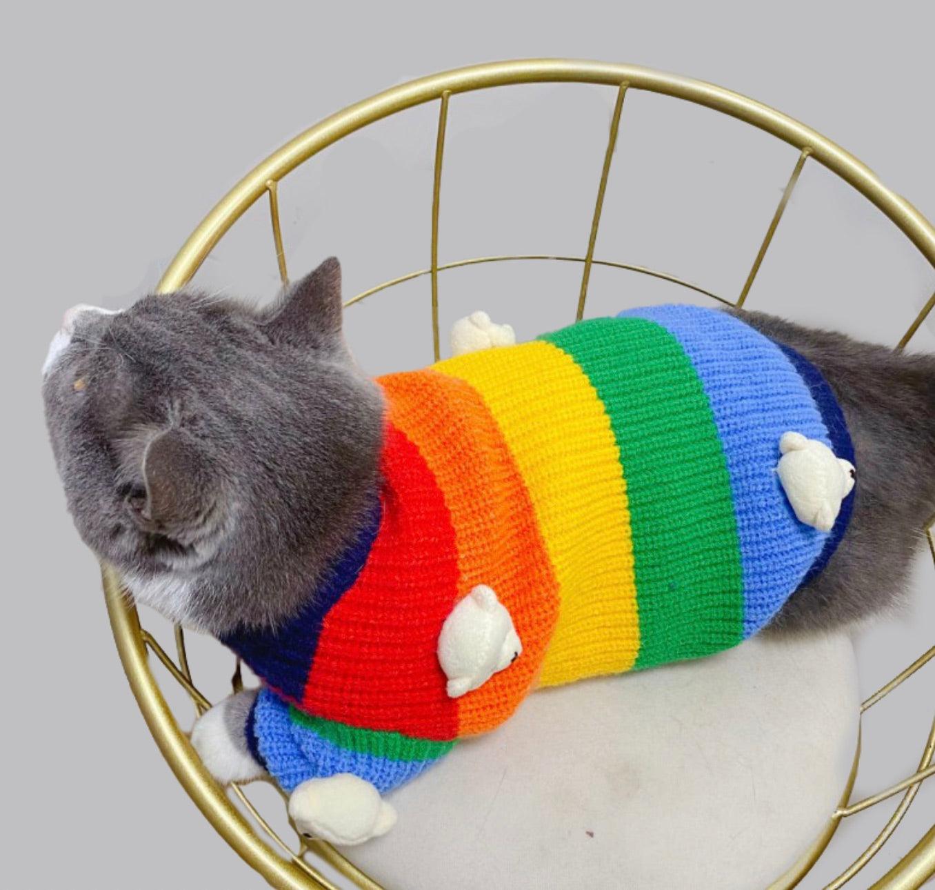 Foba Paws｜Rainbow Q-LGBTQ Pride Pet Rainbow Sweater with Cute Bear Embellishment - Foba Paws: Terrier Haven