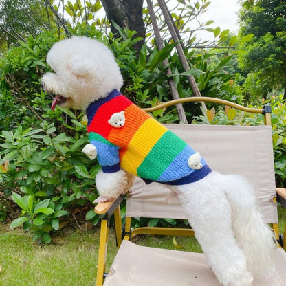 Foba Paws｜Rainbow Q-LGBTQ Pride Pet Rainbow Sweater with Cute Bear Embellishment - Foba Paws: Terrier Haven