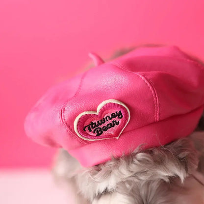 Foba Paws｜LOVE IS LOVE- Puppy Girl Barbie Pride Pink heart Beret Hat - Foba Paws: Terrier Haven