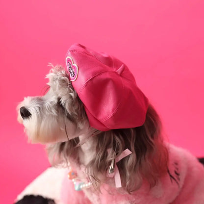 Foba Paws｜LOVE IS LOVE- Puppy Girl Barbie Pride Pink heart Beret Hat - Foba Paws: Terrier Haven