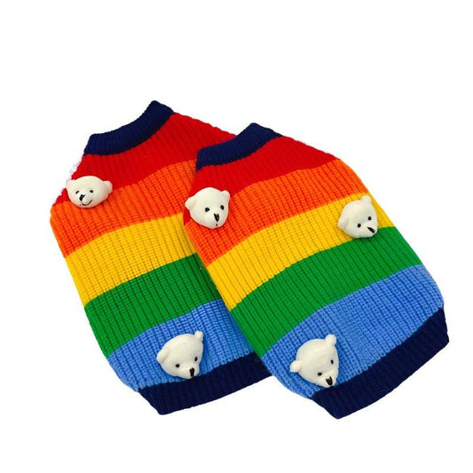 Foba Paws｜Rainbow Q-LGBTQ Pride Pet Rainbow Sweater with Cute Bear Embellishment - Foba Paws: Terrier Haven