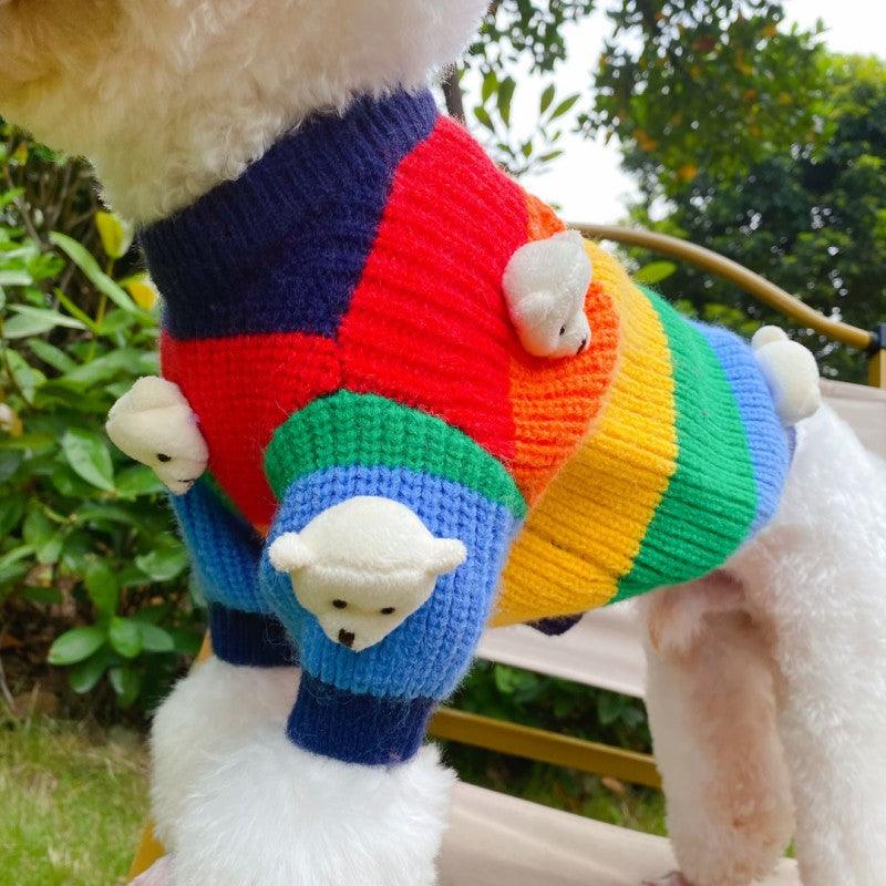 Foba Paws｜Rainbow Q-LGBTQ Pride Pet Rainbow Sweater with Cute Bear Embellishment - Foba Paws: Terrier Haven