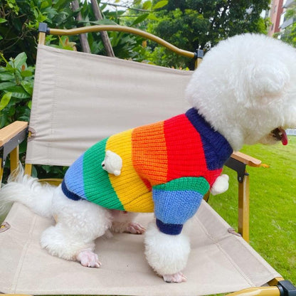 Foba Paws｜Rainbow Q-LGBTQ Pride Pet Rainbow Sweater with Cute Bear Embellishment - Foba Paws: Terrier Haven